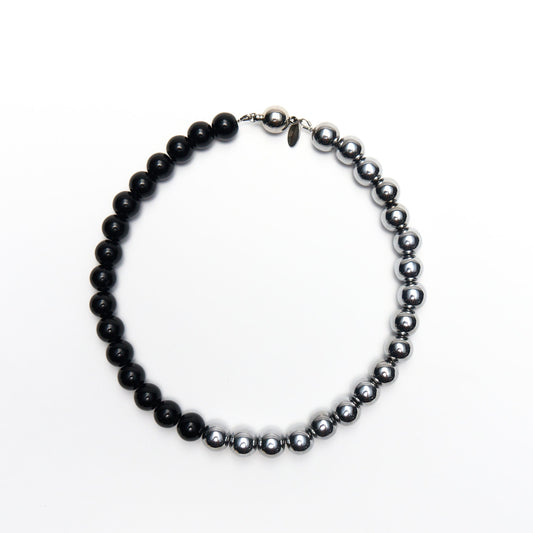 Big Half & Half Black Silver Necklace